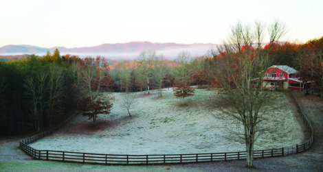 A landscape shot of Mountain Ranch Retreat. It's late fall, earl